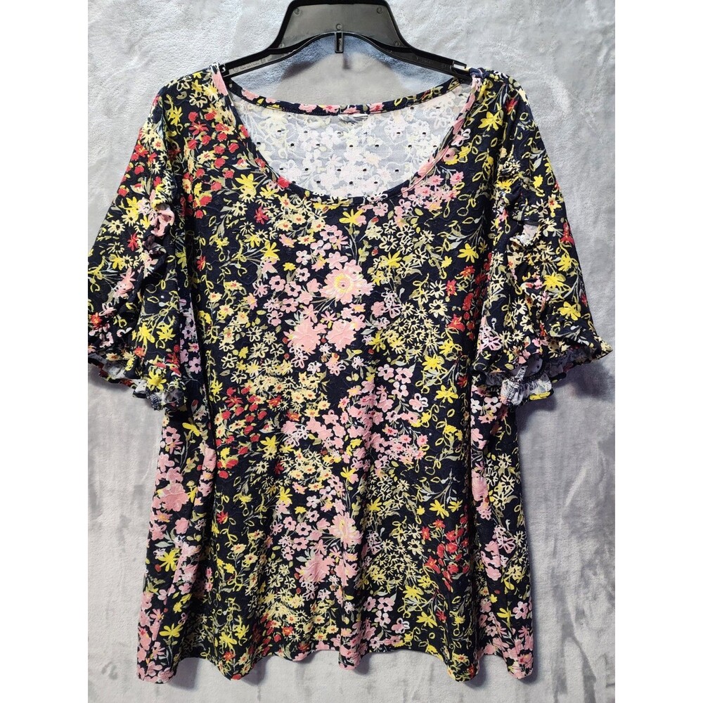 Womens Floral Blouse Top Shirt Boho Peasant Hippie Eyelot Holes Ruffled Sleeves
